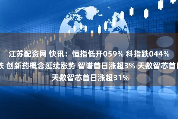 江苏配资网 快讯：恒指低开059% 科指跌044% 科网股普跌 创新药概念延续涨势 智谱首日涨超3% 天数智芯首日涨超31%